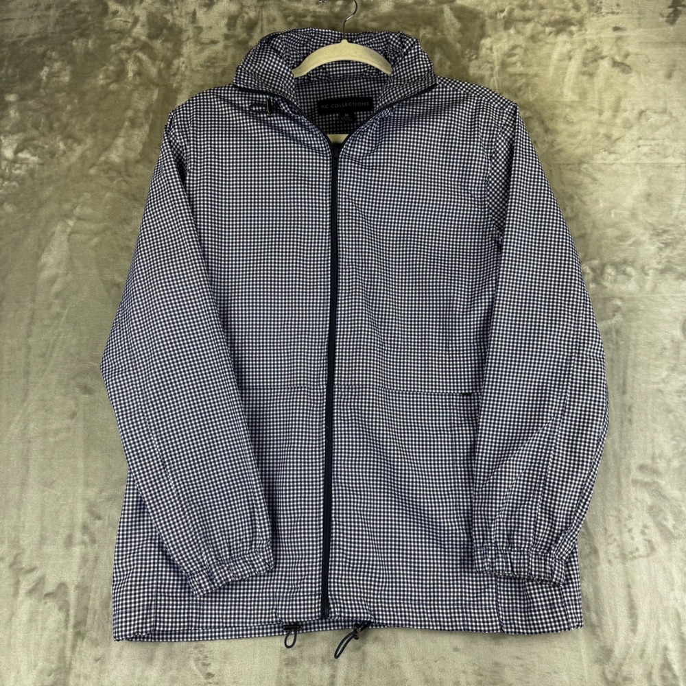 KC Collections Windbreaker Women Medium Blue Gingham Full Zip Lightweight (1479)